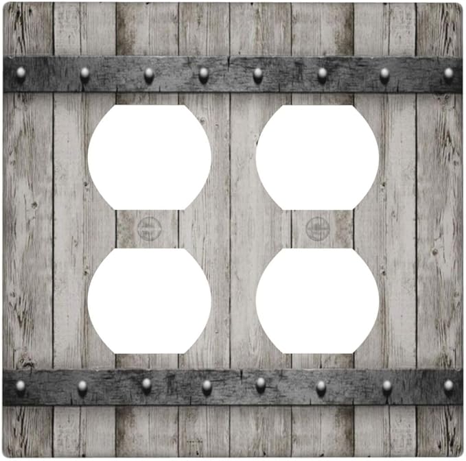 Decorative Outlet Covers Rustic Barn Door Vintage Farmhouse Country 2 Gang Double Duplex Light Switch Cover Wall Plates Electrical Socket Cover Art Faceplate for Bedroom Carbin Decor