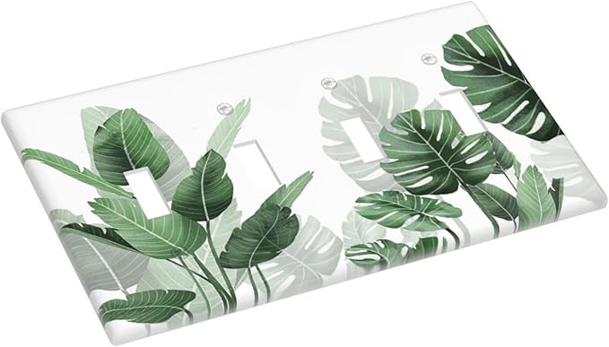 Light Switch Covers Boho Tropical Plant Natural Palm Leaf Quad Toggle Electrical Faceplate 4 Gang Wall Plate Decorative Switch Plates For Bed Room Living Room Decor