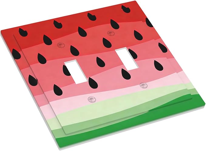 Gradient Watermelon Slice & Seeds Double Toggle Switch Cover - 2-Gang Standard US Size Summer Freshness Playful Fruit Design Light Switch Covers for Kitchen Decor