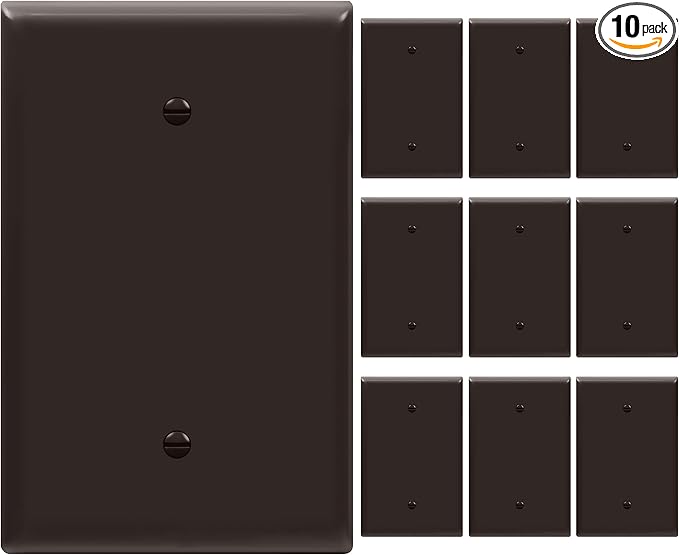 ENERLITES Blank Device Wall Plate, Jumbo Blank Outlet Covers, Oversized 1-Gang 5.51" x 3.50", Unbreakable Polycarbonate Thermoplastic, UL Listed, 8801O-BR-10PCS, Gloss Finish, Brown (Pack of 10)