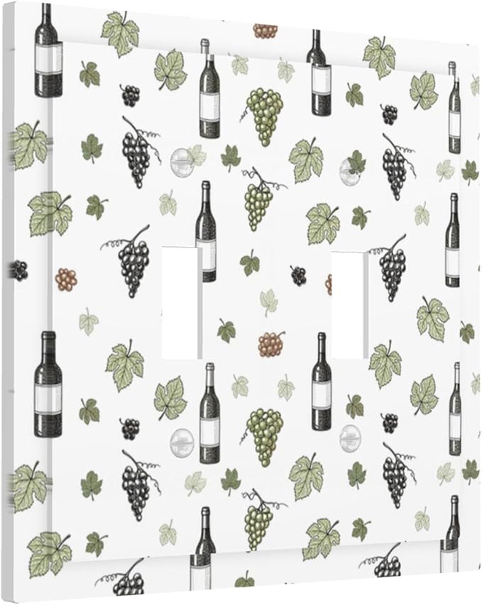 Wine & Vineyard Double Toggle Switch Cover - 2-Gang Standard US Size Vintage Wine Bottle & Grape Light Switch Covers, French Country for Kitchen Decor