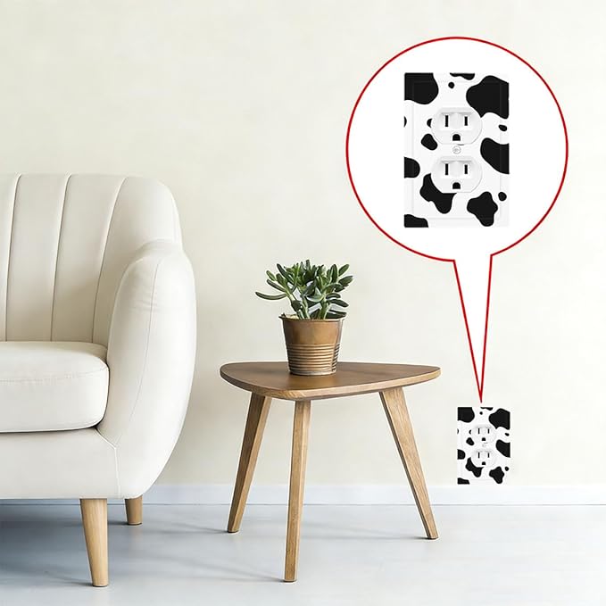 Cow Print Duplex Wall Plate - 1-Gang Standard US Size Farmhouse Cowhide Outlet Covers, Black & White Rustic Animal Print for Country Homes