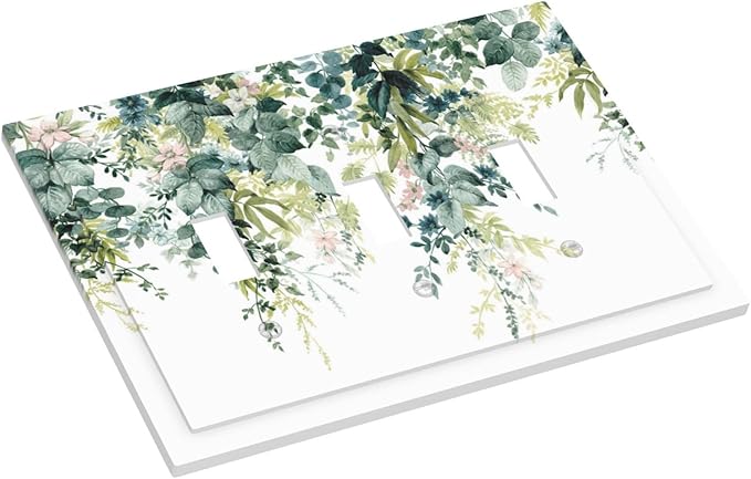 Colorful Plant Flower Sage Eucalyptus Leaves Decorative Switch Plates 3 Gang Wall Plate Triple Toggle Light Switch Cover Faceplate Electrical Wall Panels for Bedroom Living Room Decor