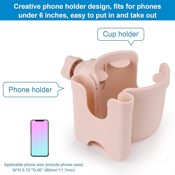 Accmor Stroller Cup Holder with Phone Holder, Bike Cup Holder, Universal Cup Holder for Uppababy Nuna Doona Strollers, 2-in-1 Cup Phone Holder for Stroller Bike Accessory