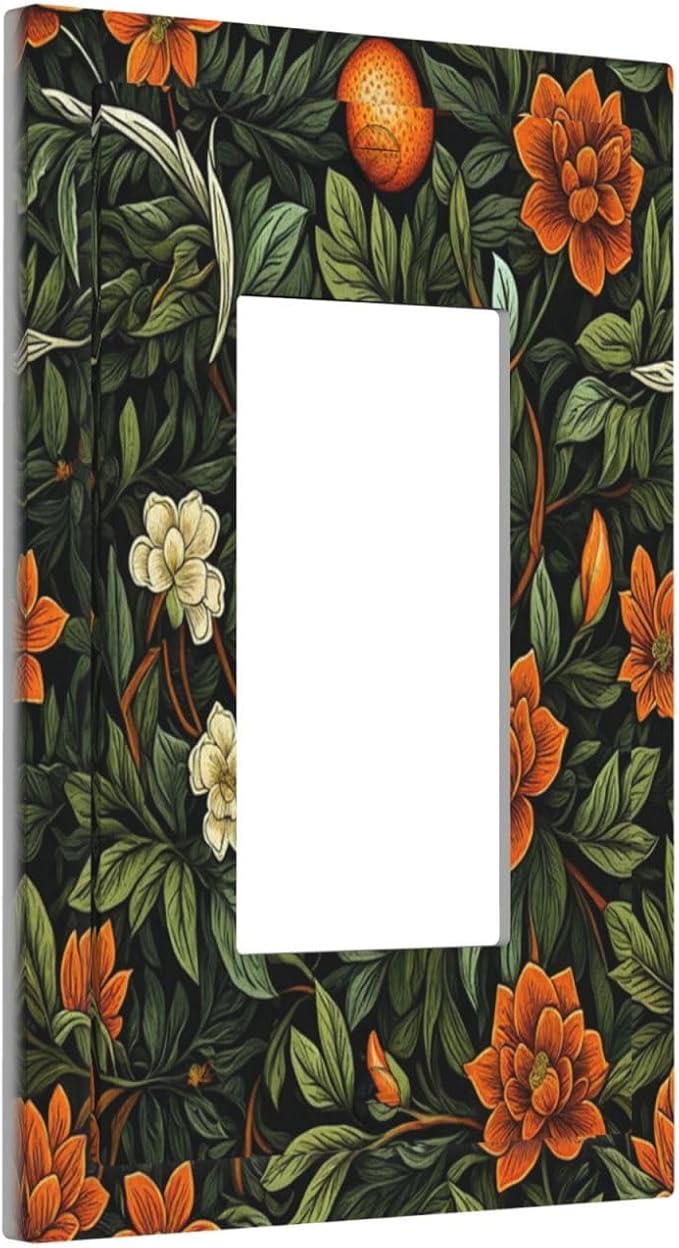 Light Switch Cover Plate William Morris Orange Flowers Rustic Leaves Floral 1 Gang Outlet Covers Single Rocker Decorative Switch plates Electrical Wall Plates GFCI Receptacle for Bathroom Bedroom