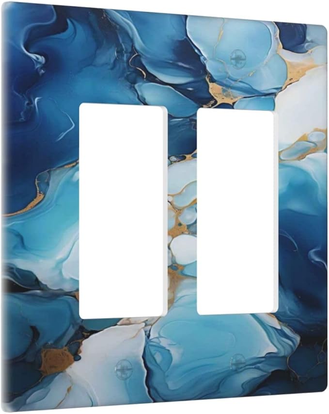 Decorative Outlet Covers Artistic Abstract Blue Marble Gold Line Painted 2 Gang Wall Plate Double Rocker Switch Light Switch Plate Covers Jumbo Dual Electrical GFCI Switch Cover Plate