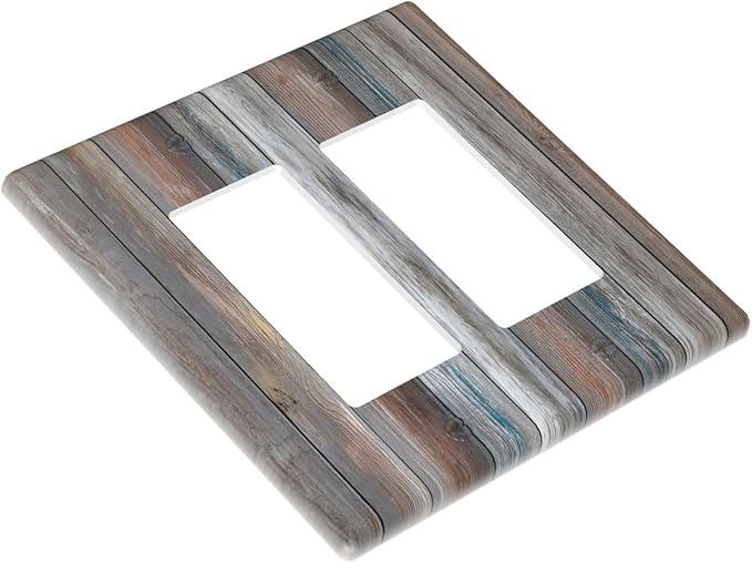 Outlet Covers Vintage Blue Grey Wood Plank 2 Gang Wall Plate Double Rocker Light Switch Cover Rustic Country Decorative GFCI Receptacle Cover Electrical Switchplate for Farmhouse Home Decor