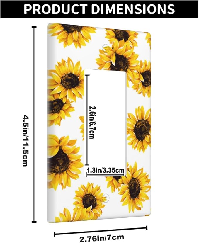 Sunflower Single Rocker Light Switch Cover, Yellow Floral White Sunflowers 1-Gang Decorator Wall Plate for Farmhouse Home Bedroom Decor