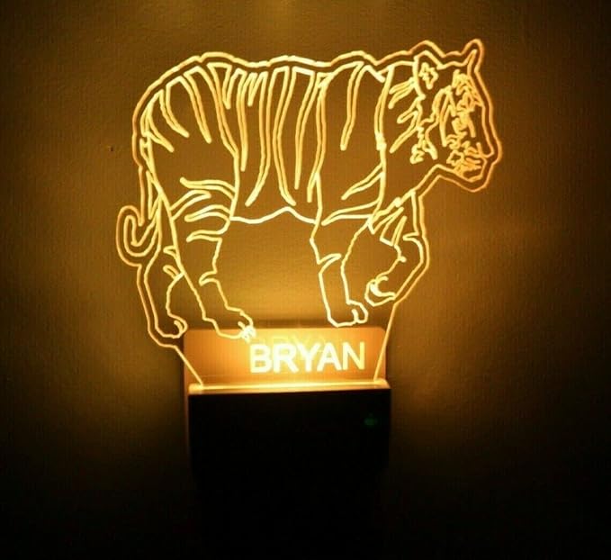 MIRROR MANIA Night Light Multi Color Personalized LED Plug-in, Ultra-Slim Touch Night Light Smart Dusk to Dawn Sensor, Kids Children's Bedroom Kitchen Bathroom Hallway Play Room Variations (Tiger)