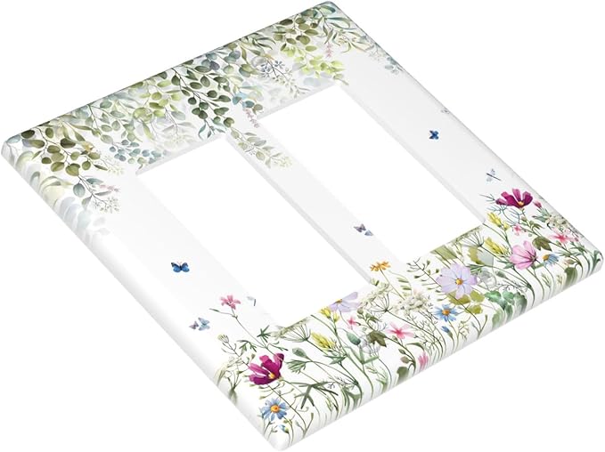 Green Floral Leaves Light Switch Cover Decorative Wild Flower 2 Gang Rocker Toggle Wall Plate Electrical Switchplate Faceplate for Bathroom Kitchen Bedroom