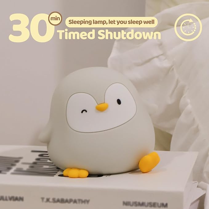 Rytinazzz Penguin Silicone Night Light, Tap Control Dimmable Soft Nightlight with 30-Min Timer, 50H/12H Long Battery Life, Portable Bedroom Lamp for Baby Kids Toddler Girls, Gift for Mothers Day