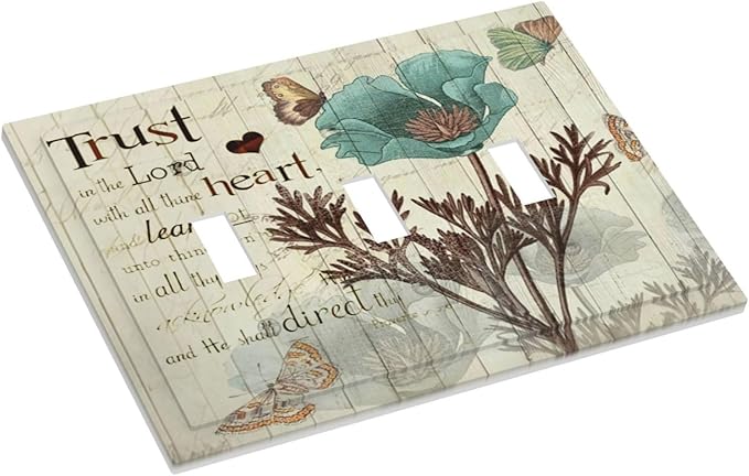 Rustic Elegant Teal Tulip Bible Inspirational Quote Decorative Switch Plates 3 Gang Wall Plate Triple Toggle Light Switch Cover Faceplate Electrical Wall Panels for Farmhouse Bedroom Decor