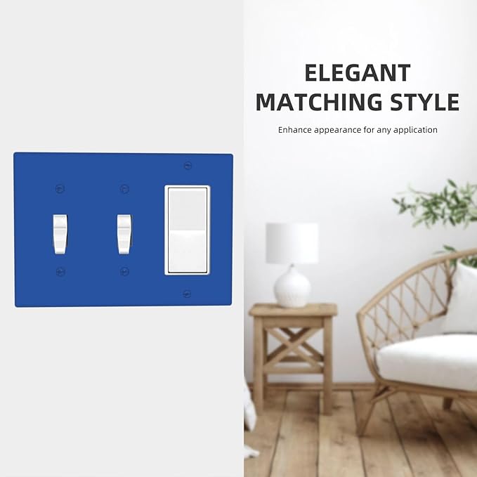 Navy Blue 3-Gang 2 Toggle 1 Rocker/GFCI Combination Light Switch Cover Decorative Solid Colored Royal Blue Triple Decorator/Toggle Combo Electrical Outlet Switch Face Plate Covers