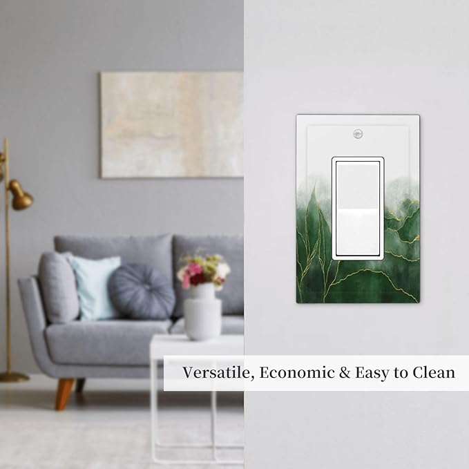 Light Switch Cover Plate Green Gold Leaf Marble Modern Abstract 1 Gang Outlet Covers Single Rocker Decorative Switch plates Electrical Wall Plates GFCI Receptacle for Kitchen Bathroom Decor