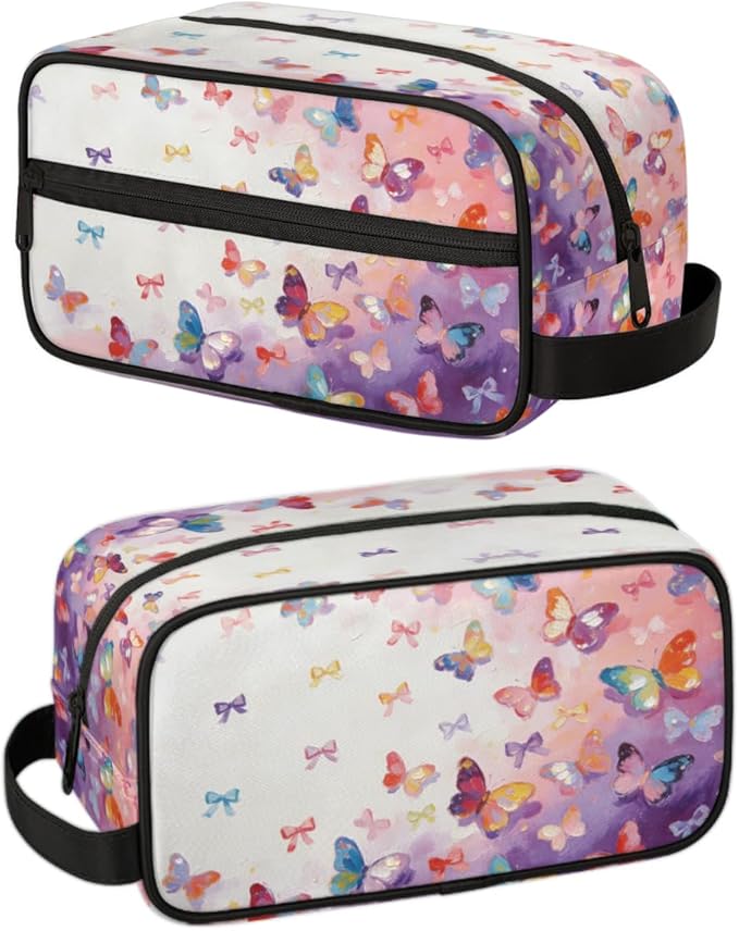 Kids Toiletry Bag for Girls - Colorful Butterflies Travel Toiletry Bag Hanging Dopp Kit Cosmetic Bag Makeup Bag Shower Shaving Bag for Toiletries Accessories