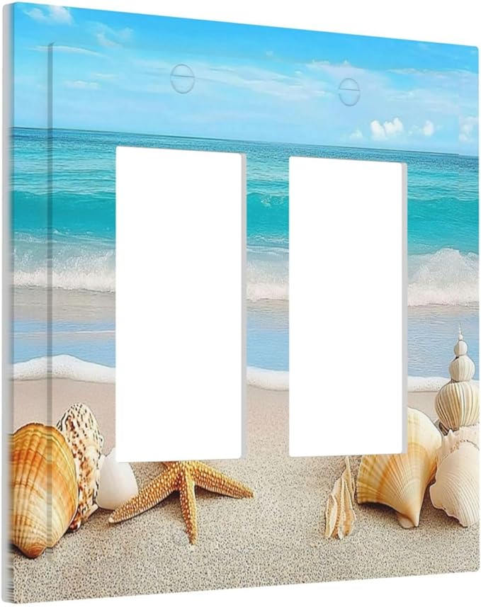 Decorative Outlet Covers Seashells Beach Starfish Scallop 2 Gang Double Gfci Rocker Electrical Wall Panels Light Switch Cover Plate For Bathroom Home Decor
