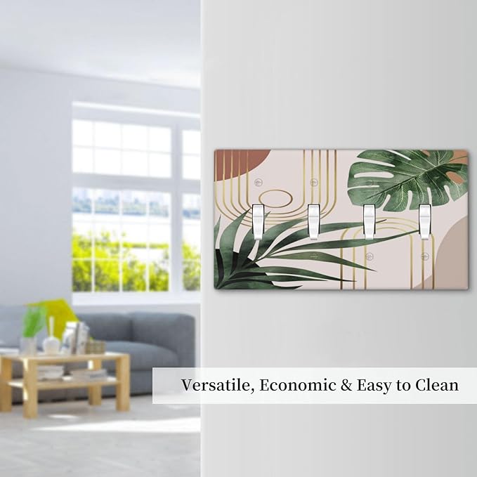 60S 70s Middle Mid Century Boho Light Switch Plate 4 Gang Quad Toggle Minimalist Aesthetics Abstract Art Botanical Palm Tree 4 Gang Quad Toggle Outlet Cover Wall Plate Faceplate Bathroom Room Decorate