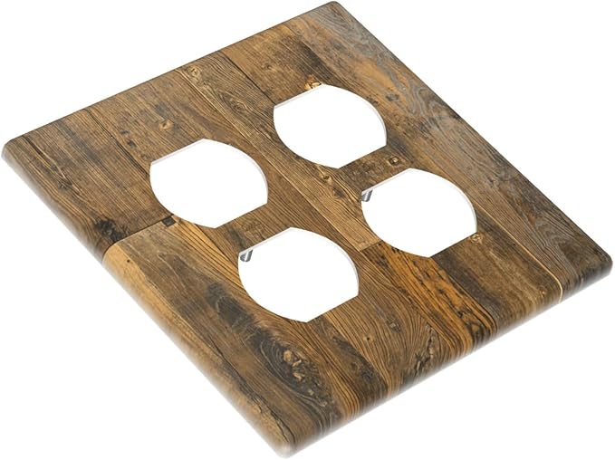 Brown Wood Vintage Rustic Old Board Outlet Covers 2 Gang Double Duplex Decorative Light Switch Covers Electrical Wallplates Socket Faceplate for Farmhouse Home Decor
