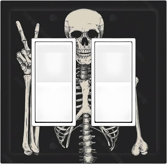 Decorative Outlet Covers Skeleton Skull Boho Hippie Dark Background 2 Gang Double Gfci Rocker Electrical Wall Panels Light Switch Cover Plate For Cabin Office Decor