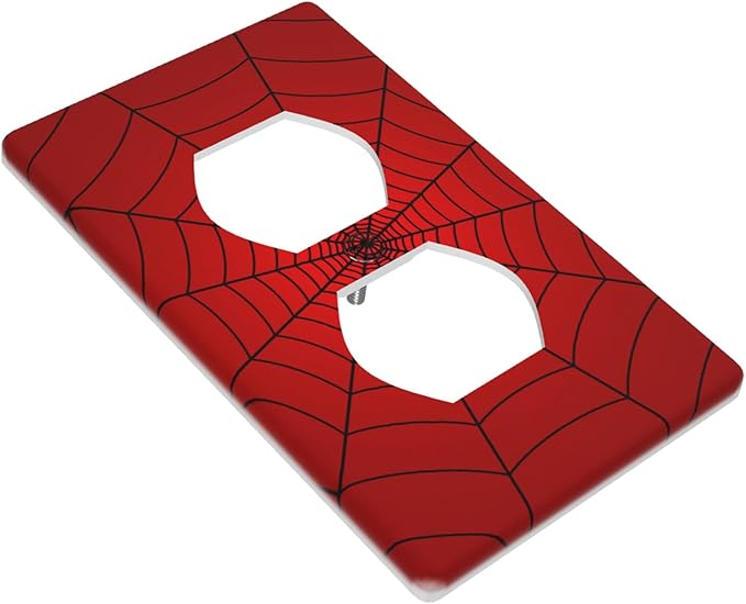Red Spider Web 1-Gang Duplex Wall Plate, Hero Theme Cartoon Outlet Cover Decorative Faceplate for Boys Room, Game Room & Man Cave 4.50" x 2.76"