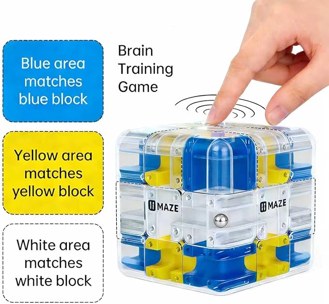 1PC 3D Maze Ball Cube Puzzle - Rolling Ball Mind Teaser Brain Training Game with Color-Match, Stress Relief Sensory Puzzle for Home Office Travel Party Gathering