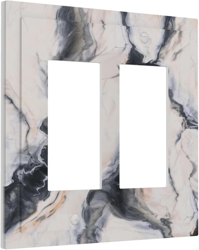 Abstract Marble Textured Modern Luxury Print Decorative Outlet Covers 2 Gang Double GFCI Rocker Electrical Wall Panels Light Switch Cover Plate for Bathroom Kitchen Decor