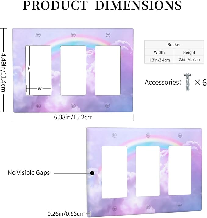 Rainbow in the Clouds Triple Rocker Wall Plates Pink Art Panel Light Switch Plate Covers Decorative Purple Cloud GFCI Lightswitch Faceplate Cute Dimmerfor Bedroom Kidroom Nursery Decor