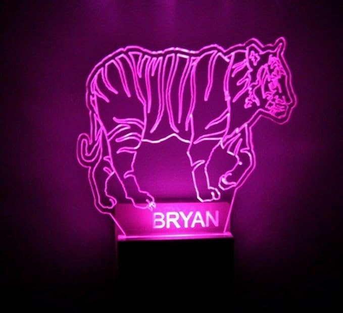 MIRROR MANIA Night Light Multi Color Personalized LED Plug-in, Ultra-Slim Touch Night Light Smart Dusk to Dawn Sensor, Kids Children's Bedroom Kitchen Bathroom Hallway Play Room Variations (Tiger)