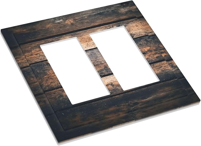 Decorative Outlet Covers Brown Vintage Wooden Board Rustic Wood 2 Gang Double Gfci Rocker Electrical Wall Panels Light Switch Cover Plate For Farmhouse Cabin Decor