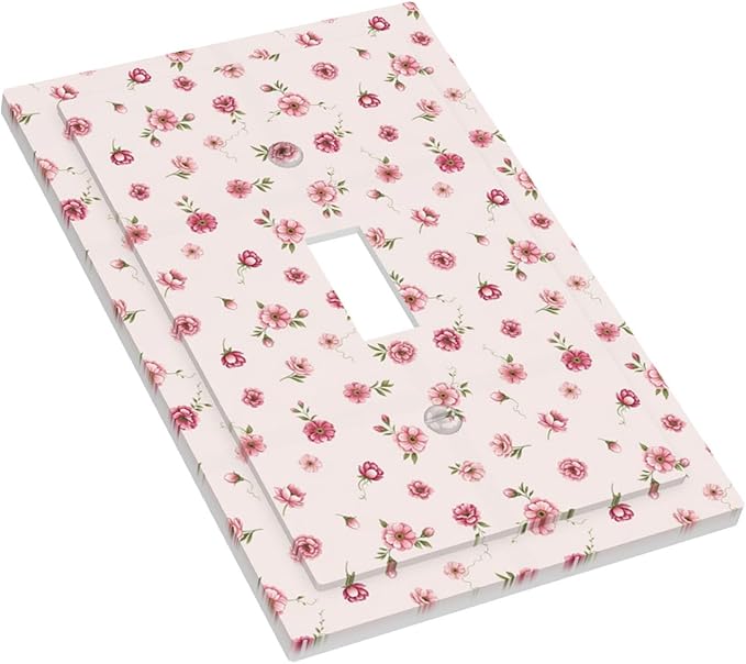 Pink Ditsy Floral 1-Gang Toggle Light Switch Plate, French Country Petite Floral Vintage Shabby Chic Decorative Wall Plate for Girls Room