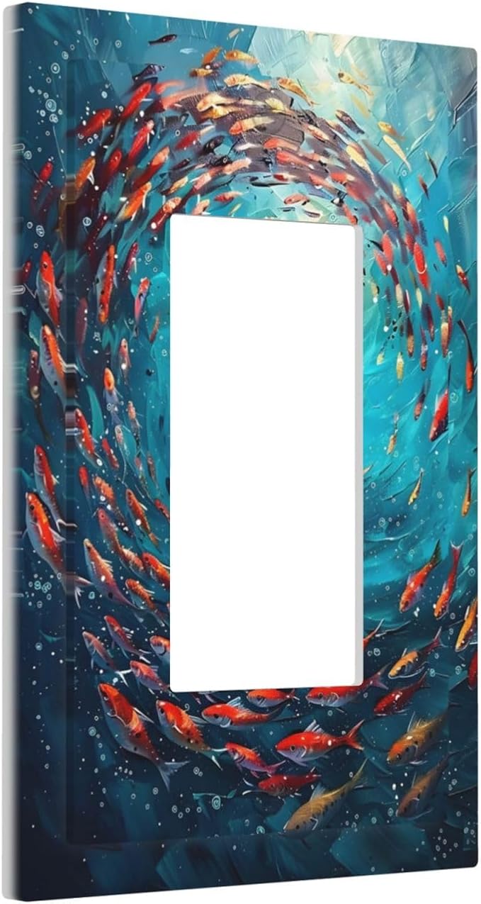 Ocean Fish School Of Fish Vortex Deep Sea Decorative Outlet Covers 1 Gang Single Rocker Light Switch Cover Plate Wall Plates GFCI Faceplate for Kids Room Bedroom Decor