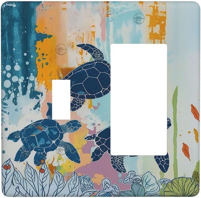 Outlet Covers Colorful Ocean Sea Turtle Marine Life 1 Toggle 1 Rocker Combination Decorative Wall Plate Electrical Switch Plates Light Switch Cover Plate for Kids room Bedroom Decor
