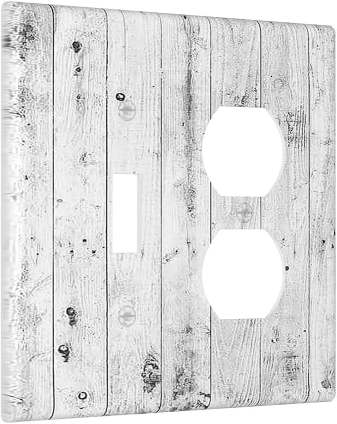 Wallplates Rustic White Grey Wood Grain 1 Toggle 1 Duplex Switch Plate Electrical GFCI Faceplate Decorative Light Switch Covers for Farmhouse Home Decor