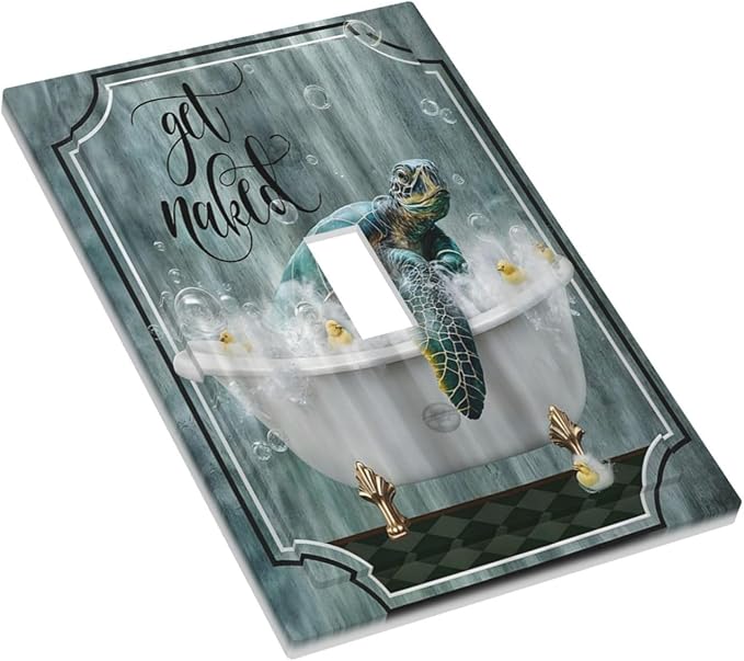 Teal Green Sea Turtle Funny Ocean Vintage Tortoise Beach Theme Decorative Light Switch Cover 1 Gang Single Toggle Device Electrical Faceplate Switchplates Decorator Outlet Wall Plate for Bathroom