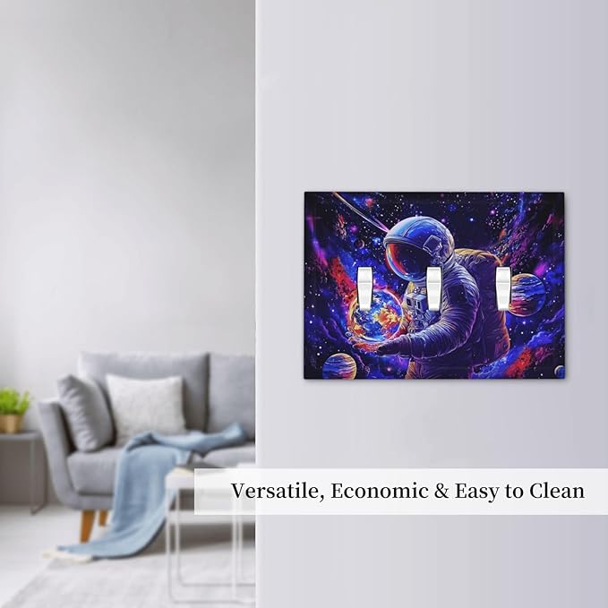 Astronaut Space Cool Galaxy Planet Decorative Switch Plates 3 Gang Wall Plate Triple Toggle Light Switch Cover Faceplate Electrical Wall Panels for Kids Room Nursery Decor
