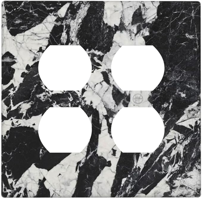 Black White Marble Abstract Luxury Outlet Covers 2 Gang Double Duplex Decorative Light Switch Covers Electrical Wallplates Socket Faceplate for Bathroom Kitchen Decor