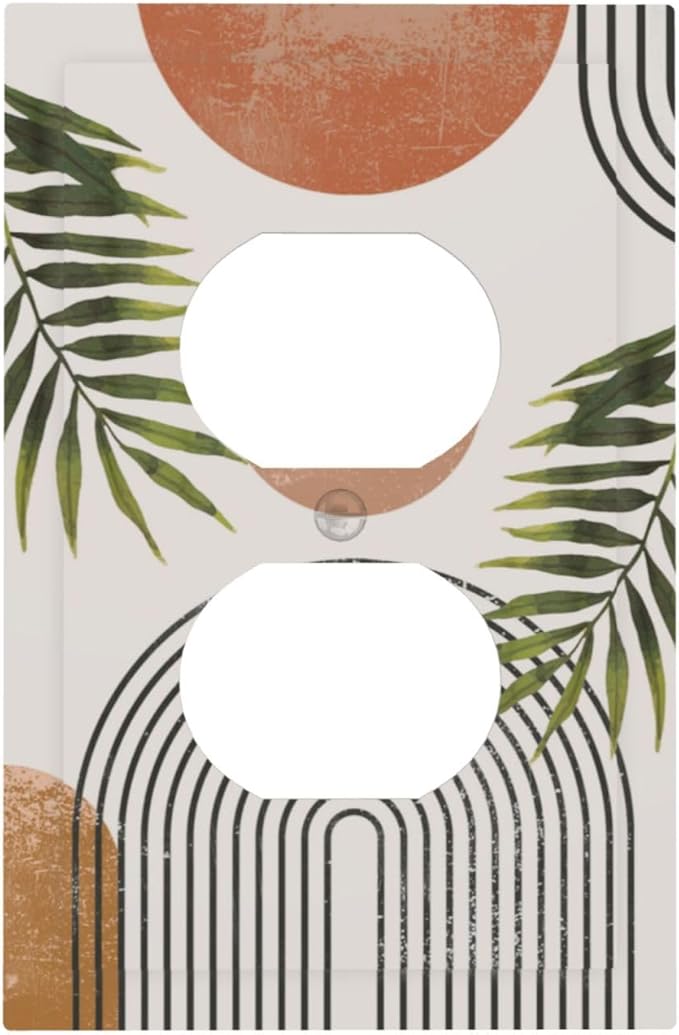 Beautiful Boho Mid Century Large Archs Sun Leaves Plants Outlet Covers 1 Gang Duplex Light Switch Cover Decorative Switch Plates Electrical Receptacle Faceplate Wall Plate for Bedroom Living Room Home