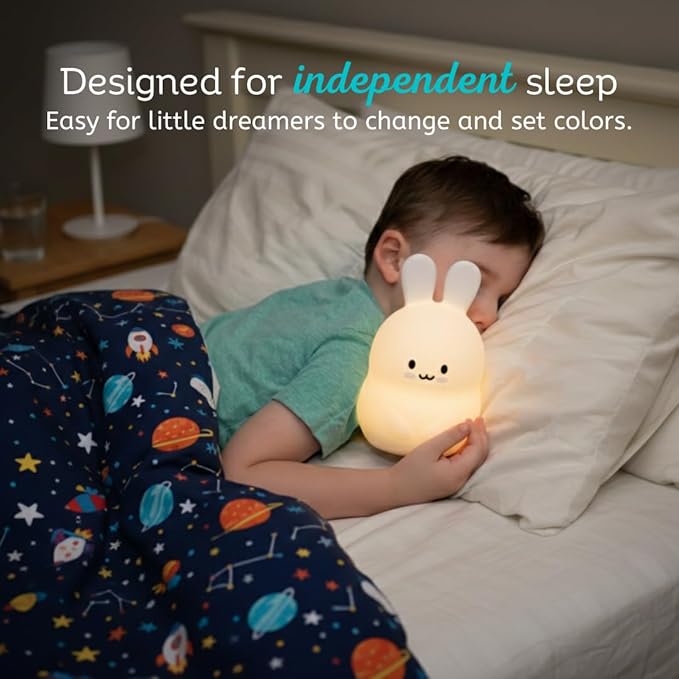 Lumipets Junior Bunny Night Light, Soft Silicone Material, 8 Soothing Colors, Cordless, Easy Control, Portable