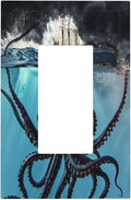 Light Switch Cover Plate Black Ocean Nautical Octopus Ship Funny Kraken 1 Gang Outlet Covers Single Rocker Switch plate Covers Decorative Wall Plates Electrical GFCI Receptacle for Home Decor