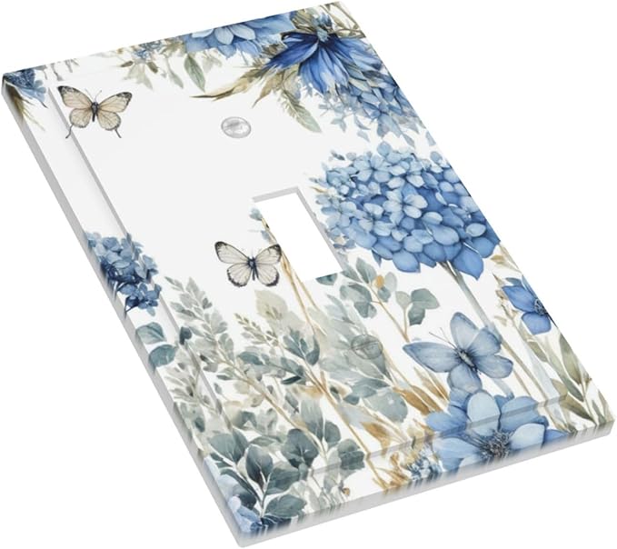 Decorative Light Switch Plate Covers Boho Blue Flowers Rustic Beige Butterfly Leaves 1 Gang Wall Plate Single Toggle Switch Cover Plate Jumbo Electrical Switchplate Receptacle Faceplate