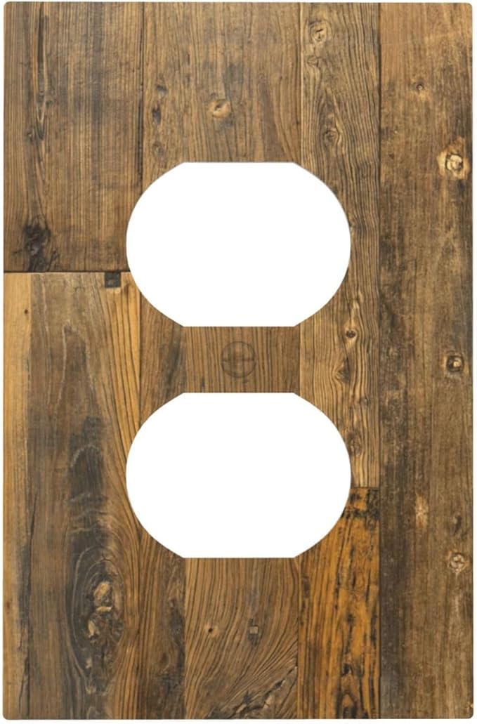 Brown Wood Vintage Rustic Old Board Outlet Covers 1 Gang Duplex Light Switch Cover Decorative Switch Plates Electrical Receptacle Faceplate Wall Plate for Farmhouse Home Decor