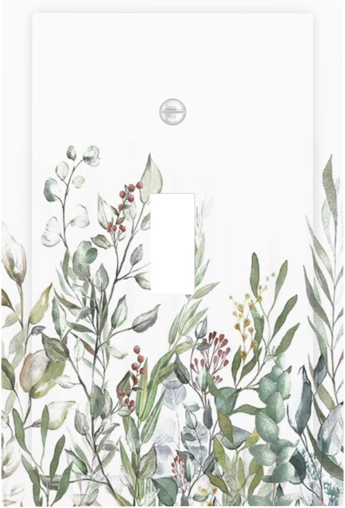 Wildflower Garden Rustic Green Leaf Floral Decorative Light Switch Cover 1 Gang Single Toggle Device Electrical Faceplate Switchplates Decorator Outlet Wall Plate for Bed Room Living Room Decor