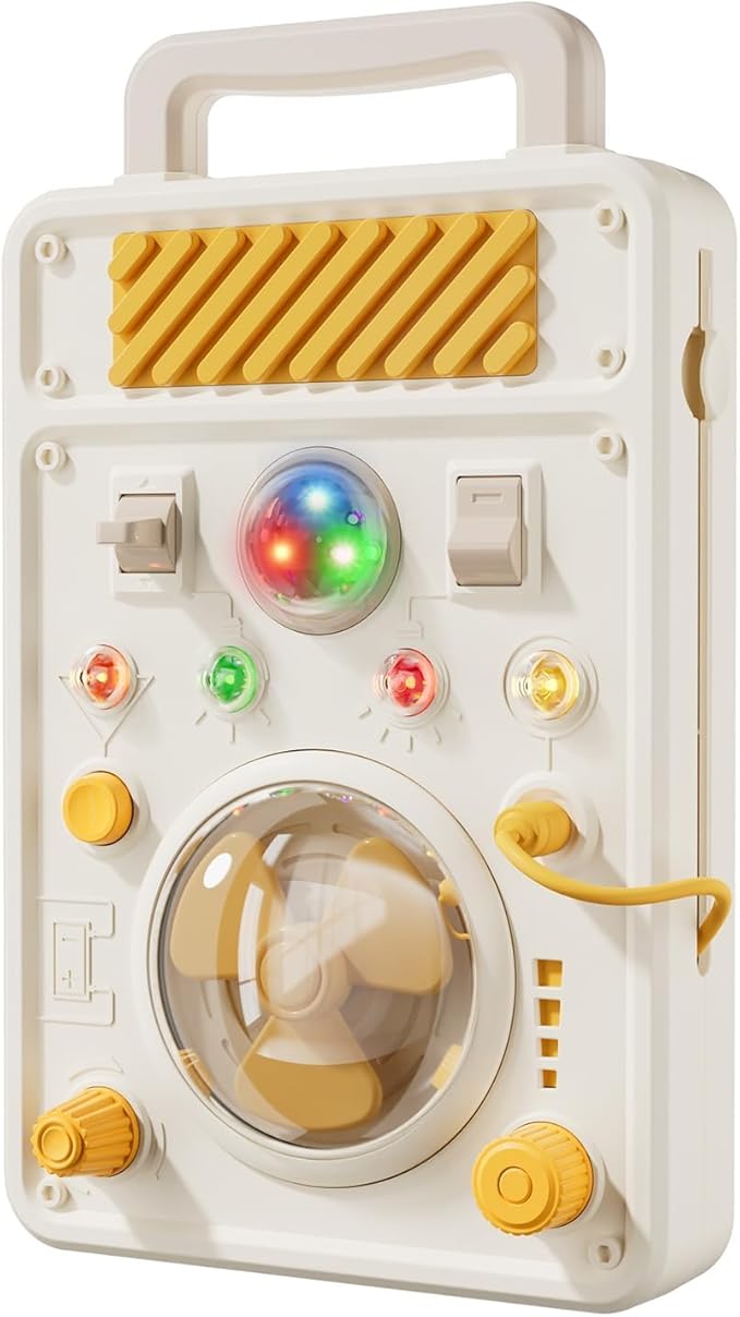 SOCBTNSO Montessori Busy Board for 1+ Year Old - Electronic Light & Activity with Buttons, Switches, Fan & Rotating Knobs | Sensory Learning Travel Toys & Gifts for Toddler Boy/Girl Age 1 2 3