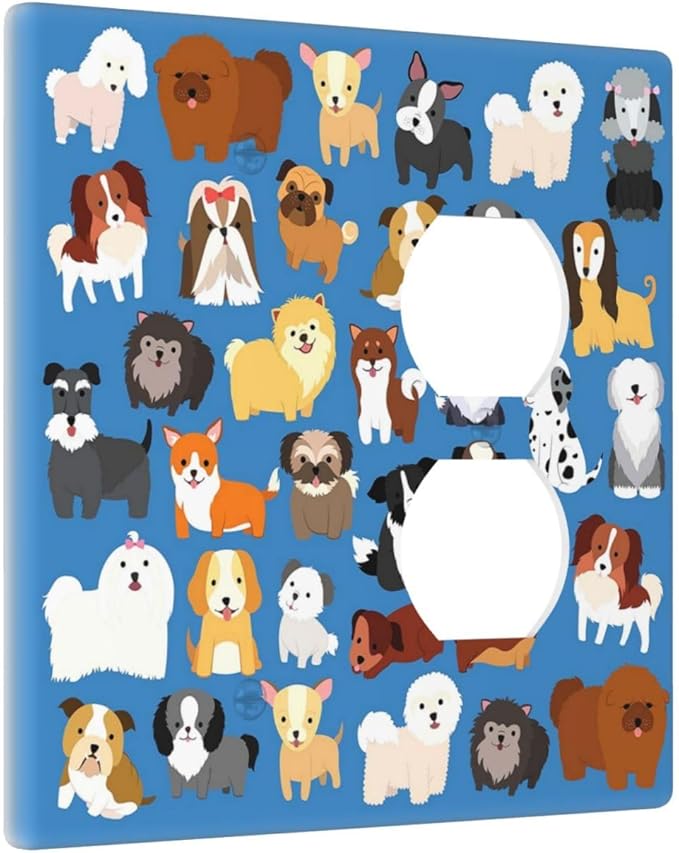 Cute Animal Dogs Puppy Decorative Outlet Cover Blank And Duplex Light Switch Plate Cover Electricity Receptacles Plates For Home Kitchen Living Bedroom 4.6 * 4.5