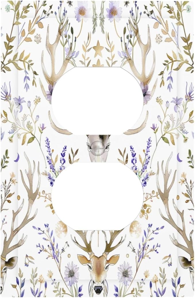 Outlet Covers Gothic Retro Floral Damask Elk Wild Flower 1 Gang Duplex Light Switch Cover Decorative Switch Plates Electrical Receptacle Faceplate Wall Plate For Bed Room Living Room