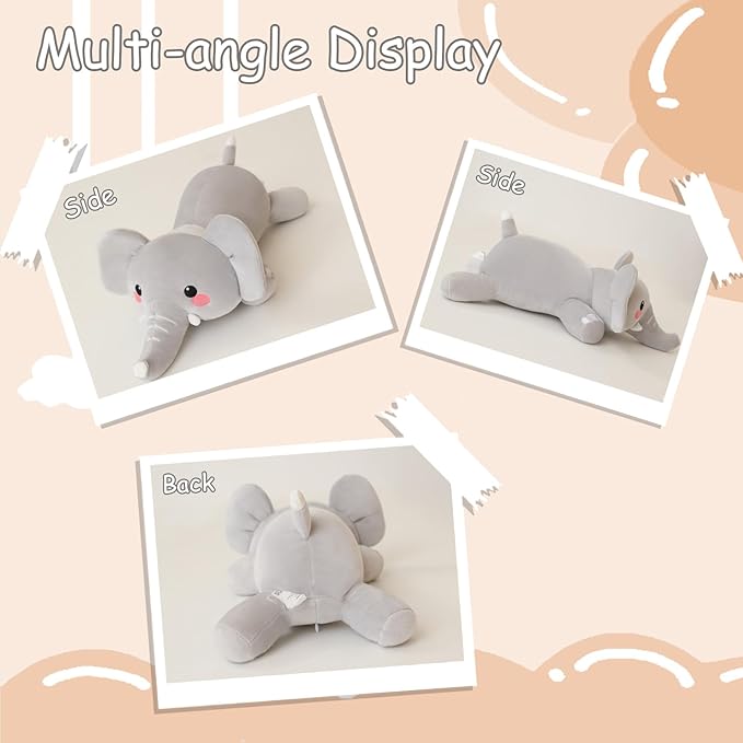 SQEQE Weighted Elephant Plush, Weighted Elephant Stuffed Animal, Cute Plushies Soft Pillow Toy Gift for Kids Adults 13.8 Inch, 1.6 Lbs