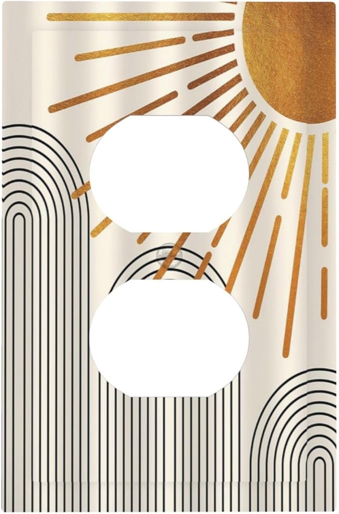 Mid Century Beige Boho Abstract Sun Vintage Arch 1 Gang Outlet Plate Decorative Single Duplex Wall Plate Covers Electrical Receptacle Light Switch Cover Faceplate Switchplate for Country Bedroom Decor