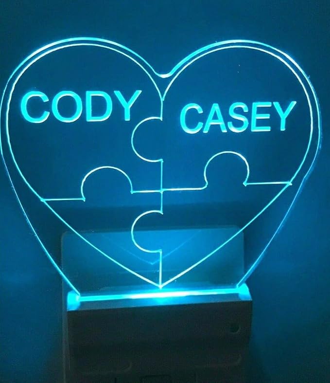 Night Light Multi Color Personalized LED Plug-in, Ultra-Slim Touch Night Light Smart Dusk to Dawn Sensor, Kids Children's Bedroom Kitchen Bathroom Hallway Play Room Variations (Puzzle Piece Heart)
