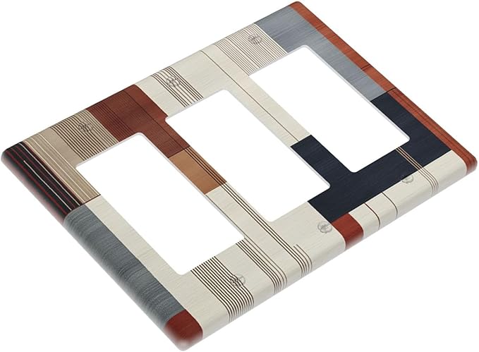 Abstract Geometric Triple Rocker Light Switch Cover Modern Squares 3 Gang Rocker Outlet Covers Switchplates Wall Plate Decorative Electrical Faceplate for Bedroom Kitchen Home Decor
