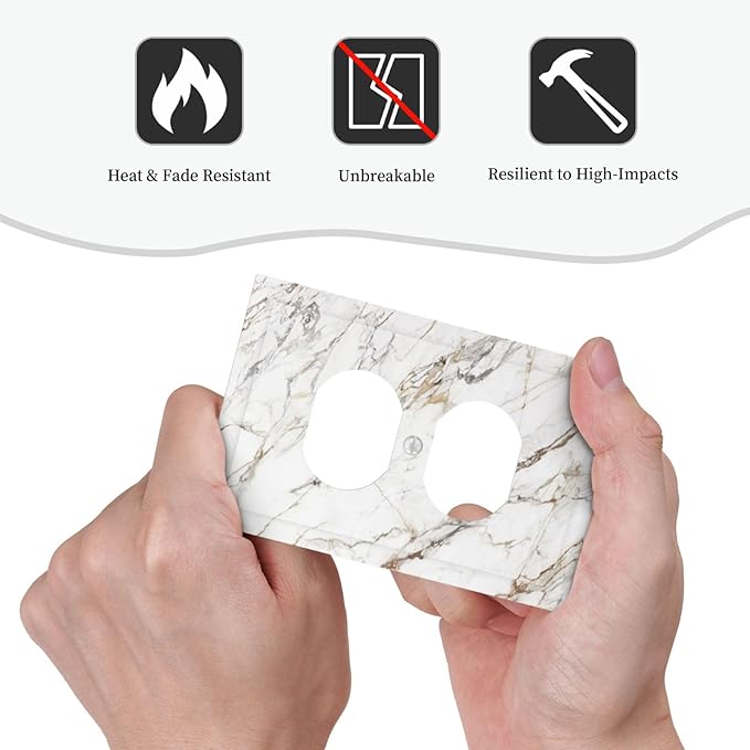 Decorative Outlet Covers White Brown Marble Abstract Modern Luxury 1 Gang Duplex Light Switch Cover Plate Electrical Switch plates WallPlates Socket Covers for Bathroom Kitchen Decor